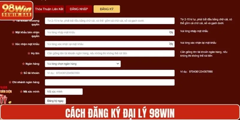 Cách đăng ký đại lý 98WIN