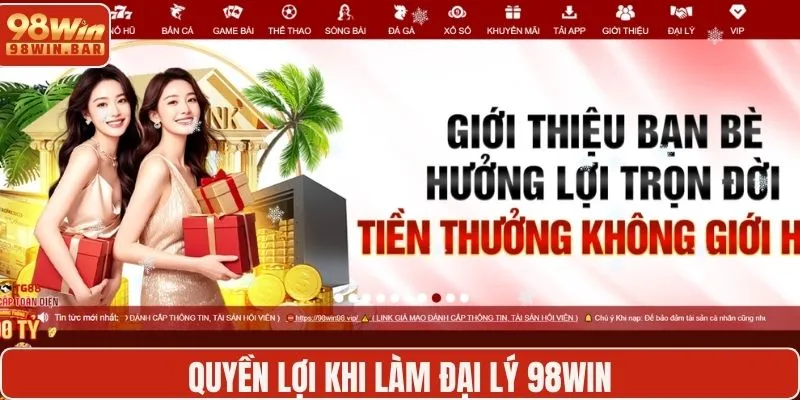 Quyền lợi đặc biệt chỉ có khi làm đại lý 98WIN